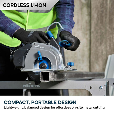 6 1/2 Inch Cordless Circular Saw With Kickass Cold Cut Design For Spark Free Steel Slicing, 20V Brushless Motor, 40T Thin Kerf Blade, Full Battery And Charger Set Ready For Work in use cutting metal.