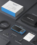 Dual Lens Endoscope With Light For Auto And Home Inspections, Borescope Camera With Flexible Cable, Handy Internal View For Cylinders, Pipes, And Wall Voids. Kit with probe cable, display, case, manual, and charging cable.