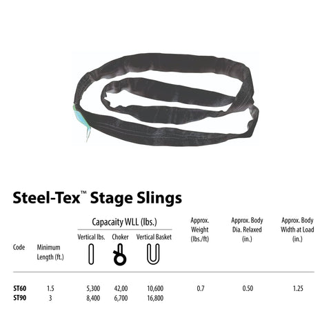 Tough 6-Foot SpanSet Truss Rigging Sling with SteelTex Round Design on white background, durable and heavy-duty for stage use