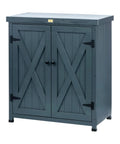 Weatherproof Outdoor Storage Cabinet for Patio and Garden with Shelves and Heavy Duty Metal Tabletop, closed front view