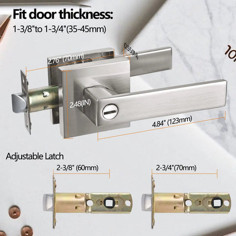 Long Plate Black Door Lever For Bedroom Reversible Interior Door Hardware With Adjustable Backset 2 3/8 Or 2 3/4 And Door Thickness