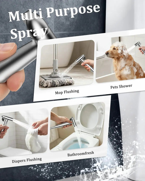 Handheld Bidet Sprayer With Water Filter And Adjustable Pressure Stainless Jet Spray 47 Inch Leak Proof Hose multipurpose uses