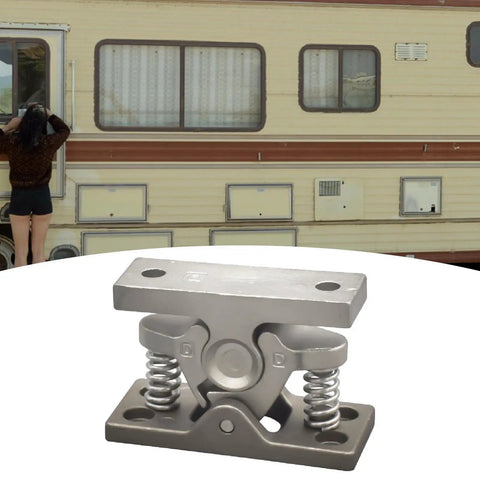 Double Roller Cabinet Latch Lock with Door Holder Release Clamp and Stop Latch displayed in front of RV