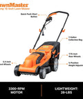 Corded Electric Lawn Mower With 14 Inch Cutting Width And 11 Amp Power For Quick Yard Work No Gas Or Batteries Needed 3,300 RPM