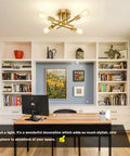 Industrial Gold 4 Light Dope Semi Flush Mount Sputnik Ceiling Light Fixture with E26 Sockets in Modern Office