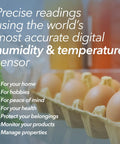 SensorPush HTP.xw smart temperature and humidity sensor banner (front view) with eggs in a carton background