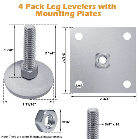 Heavy Duty 2 Inch Leg Levelers Set With Square Mounting Plates For Arcade Cabinets And Pinball Machines Four Pack Rounded Swivel Floor Protectors