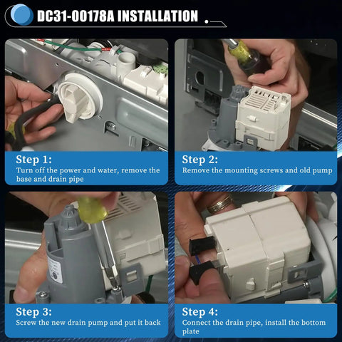Installation steps for Washer Drain Pump Replacement For Samsung PX3516 01 DC31 00178A Replaces DC31 00187A