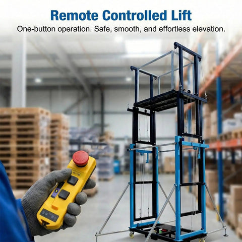 Heavy Hitter Electric Scaffolding Lift With Smooth Remote Control And Pro Level Foldable Mobile Work Platform Built Like A Beast On Steel Frame With Rolling 360 Casters Plus Locking Stabilizers For No Fuss Height Changes Up To 13 Feet