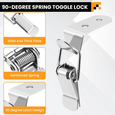 Beefy Stainless Steel Tool Box Hood Locks Latches 90 Degree Spring Loaded Toggle Lock Kit 2 Pack Hasps close-up view