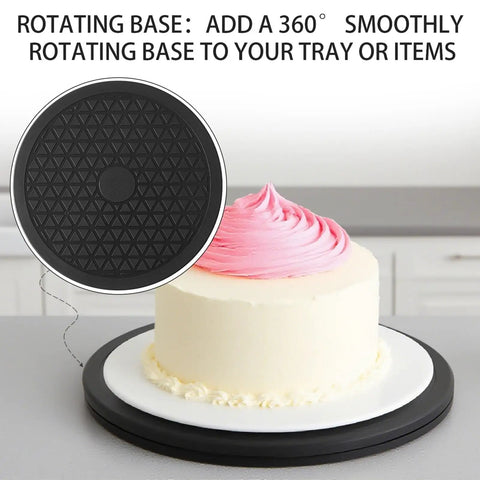 Heavy Duty 8 Inch Lazy Susan Turntable With Rock Solid Build And Smooth 360 Degree Silent Swivel Base with cake on it.
