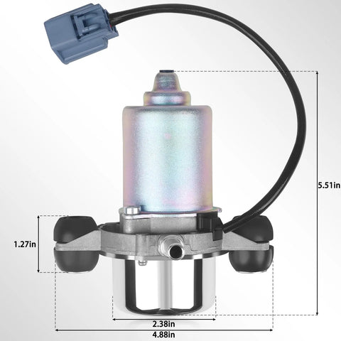 Front view of electric brake vacuum pump assembly with silver cylindrical motor, blue connector, and black cable.