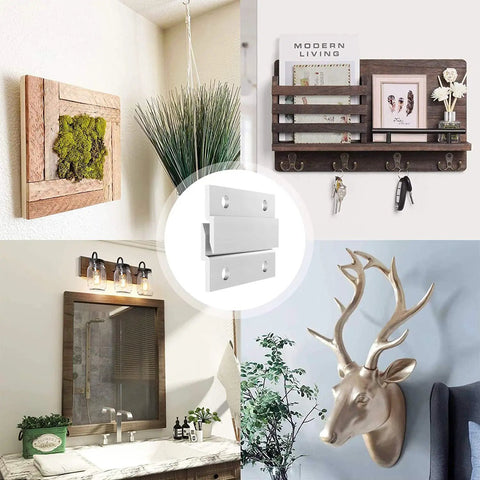 Beefy Heavy Duty Aluminum Z Hanger Set for Easy Wall Mounting Brackets displayed with artwork and mirrors, 2 inch, 6 pairs.