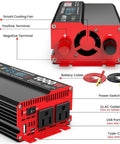 1000W Continuous Power Inverter For Vehicles And Home Use With LCD Display, showing AC outlets, USB-C, and terminals.