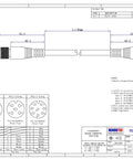 Technical drawing of M12 A Code 5 Pin Female to Female Cable, Double Ended, 1 Meter Length for industrial automation use.