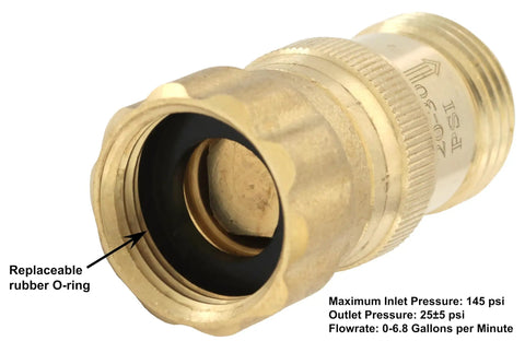 Heavy Duty 25 Psi Water Pressure Regulator For Three Quarters Inch Hose Thread Drip Irrigation System Pro Grade Lead Free Brass