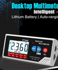 6000 Counts Digital Multimeter With Smart Desktop Design Auto Range Rechargeable Battery Ideal For PCB Circuit Testing And Electronics Diagnostics A Handy DIY Tool For Hobbyists And Pro Technicians, featuring lithium battery and auto-ranging display on desktop