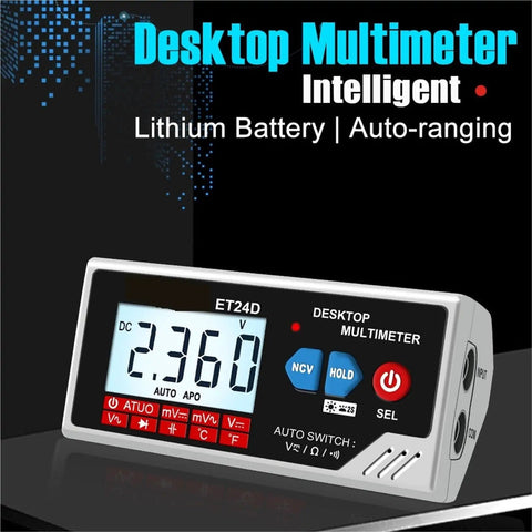 6000 Counts Digital Multimeter With Smart Desktop Design Auto Range Rechargeable Battery Ideal For PCB Circuit Testing And Electronics Diagnostics A Handy DIY Tool For Hobbyists And Pro Technicians, featuring lithium battery and auto-ranging display on desktop