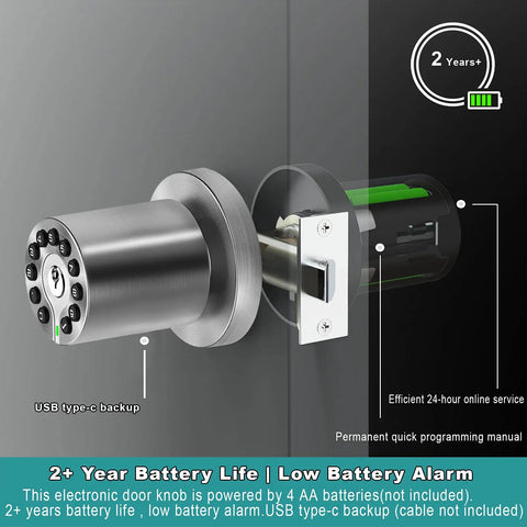 Keypad Door Knob With Key And Keyless Entry Lock Auto Lock 50 User Codes Master Code 4 To 15 Digit Access Backlit Keypad product detail