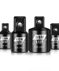 Impact Socket Adapter Set One Quarter Inch To One Half Inch SAE Drive Square Reducers And Adapters Four Piece Heavy Duty Chromoly Steel