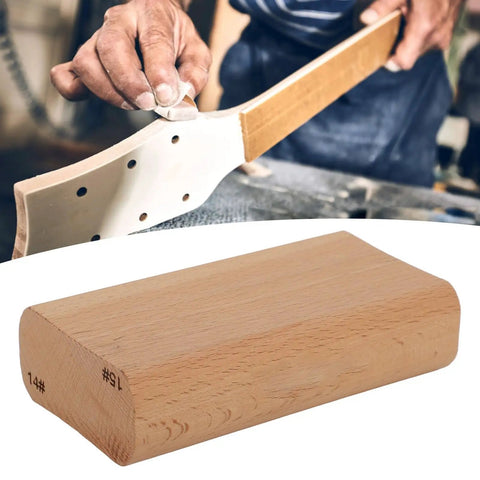 Pro Grade Fretboard Sanding Block For 14 And 15 Inch Radius, Leveling Tool For Luthiers shown with smooth maple finish