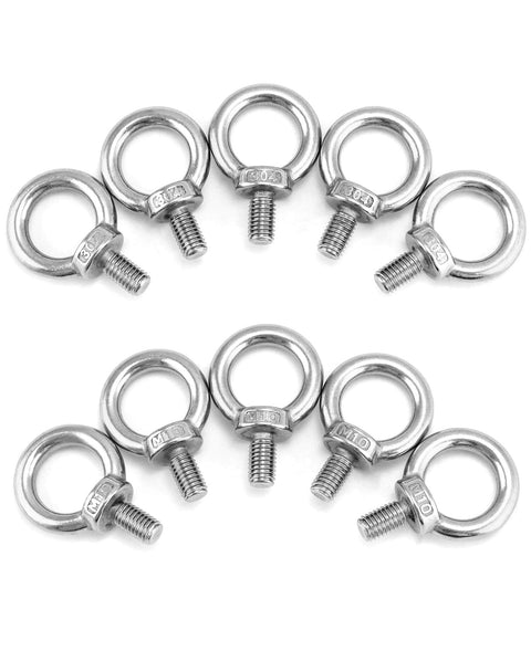 10 Pack Stainless Steel M10 Shoulder Lifting Ring Eye Bolts With Male Thread For Machinery Heavy Duty Rust Resistant 304