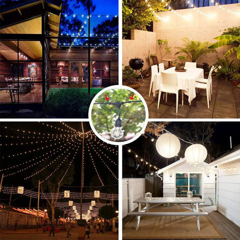 Outdoor String Light Hanging Kit With 100Ft Black Vinyl Coated 304 Stainless Steel Cable Globe String Lights Suspension Setup Includes Wire Rope Tension Turnbuckle And Eye Hooks For Easy Reliable Install in patio, garden, dining area, and gazebo settings