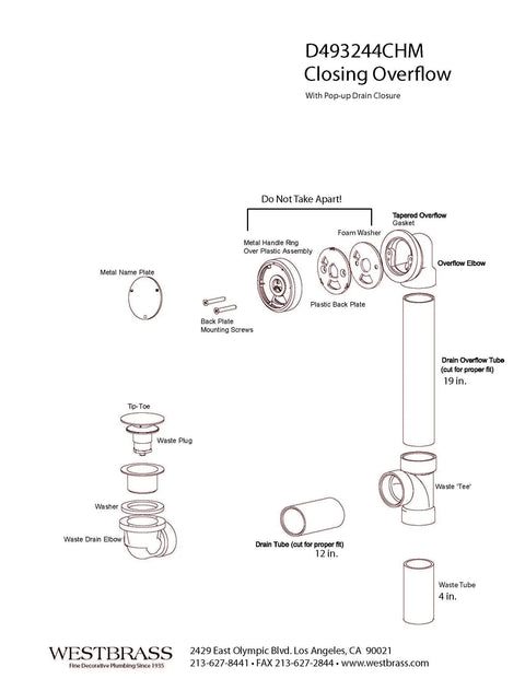Diagram of Universal Deep Soak PVC Bath Drain In Polished Chrome With European Tip Toe Push Drain One And A Half Inch Schedule 40 Tub Drain