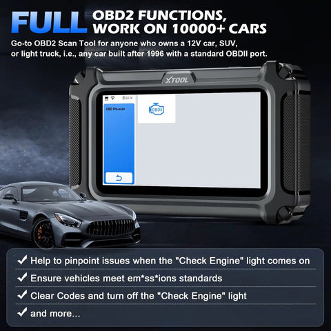D5 OBD2 Scanner Car Code Reader For Engine ABS SRS Transmission Diagnostics With 10 Resets shown with car