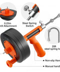 Twenty Five Foot Flexible Steel Drain Auger With Drill Adapter For Shower And Tub Unclogging Of Hair And Grease Built Like A Tank with drill attachment.
