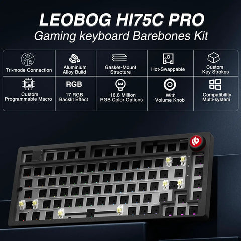 Top Shelf Wireless Mechanical Keyboard Kit With Rock Solid Gasket Mount Design, Reliable 75 Percent Layout, Premium Aluminum Alloy Frame, And Extremely Smooth Typing Acoustics For Fast Home Office Setups, showcases black aluminum chassis and hot-swappable keys.