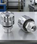 2-Pack NPT Threaded Breather Cap Reducer With 40 Micron Oil Filter For Gear Tanks, silver steel caps for managing tank airflow.