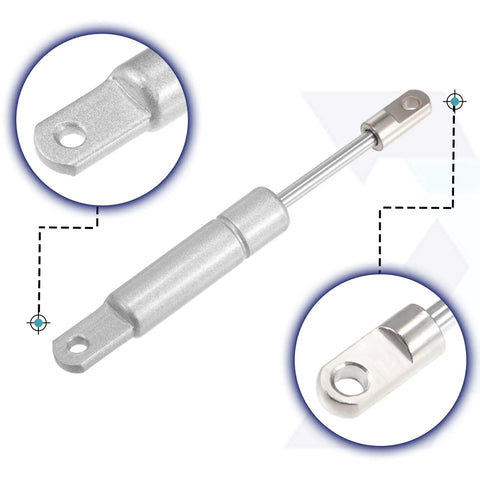 Heavy Duty Pair Of Four Inch Five Pound Gas Spring Lift Supports With Solid Carbon Steel Build, detailed view of attachments.