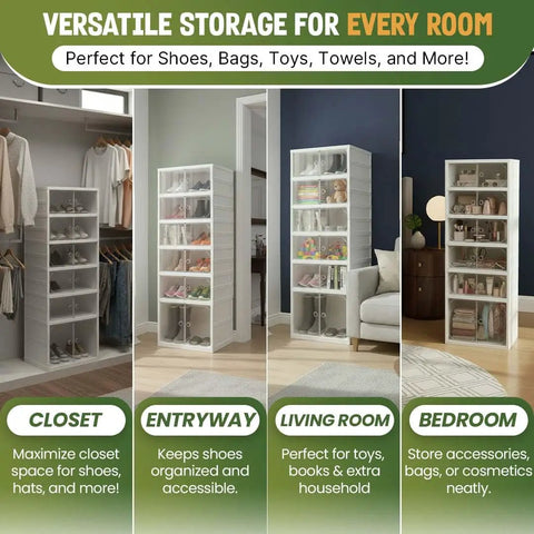 Foldable Six Tier Shoe Rack Organizer With Clear Magnetic Doors Space Saving Holds Up To 12 Pairs Of Shoes Heavy Duty Slim Vertical Cabinet for various rooms