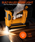 Premium Three In One Cordless Brad Nailer Featuring Zero Hassle Setup And Lightning Quick Firing Actions with built-in LED work light.