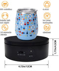 Black Motorized Rotating Display Stand, 360 Degree Automatic Silent Turntable For Epoxy Glitter Tumblers And Cups with colorful tumbler.