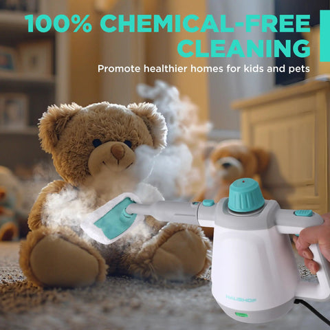 High Powered Handheld Steam Cleaner With Comprehensive Accessory Kit designed to nuke stubborn grime on stuffed toys.