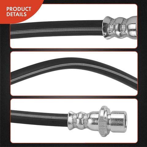 Front Brake Hose For Toyota Tundra 2007-2020 And Sequoia 2008-2019, Bolt-On Front Left Or Right, EPDM Rubber, close-up, metal fittings