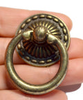Close-up of 8-Piece Bronze Drawer Ring Pulls Set With Screws For Dresser Cabinet Wardrobe Chest Closet Vintage Decorative Hardware