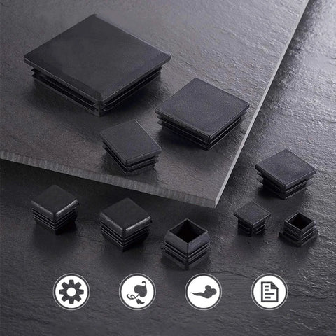 12 Pack 19mm Square Plastic Plugs End Caps For Square Tubing Black 19mm X 19mm Fit For Tubing With Inside Diameter 0.50 To 0.69 Inches Three Quarter Inch Durable Replacement Seals For DIY Furniture Projects displayed on slate surface.