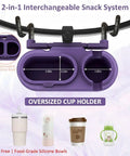 3 In 1 Modular Stroller Snack Tray With Universal Fit Dual Lock Attachment For Strollers showing silicone bowls and cup holder