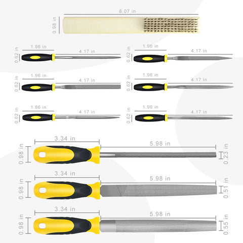 Pro Grade Steel File Set With Half Round And Round Files Plus Six Needle Files, Storage Bag And Steel Brush For Woodworking