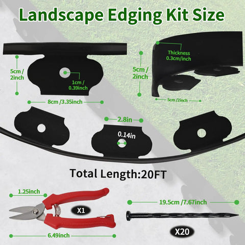 Easy No Dig Landscape Edging Border Kit With Scissors And 20 Spikes Two Inch Tall Black Plastic Lawn Edging 20ft length