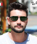 Rectangle Polarized Sunglasses For Men With G15 Green Lens And Modern Edge Frame Built To Handle Formal And Casual Looks All Day Comfort Includes Official Eyewear Kit And Case Your Go To Everyday Style worn by a man outdoors.