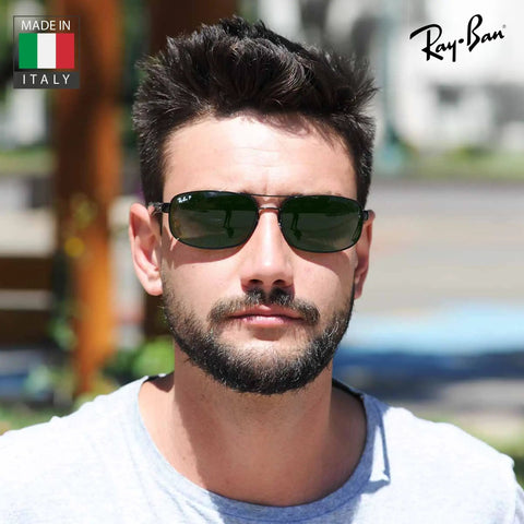 Rectangle Polarized Sunglasses For Men With G15 Green Lens And Modern Edge Frame Built To Handle Formal And Casual Looks All Day Comfort Includes Official Eyewear Kit And Case Your Go To Everyday Style worn by a man outdoors.