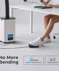 Nail Salon Fume Extractor With 130W Motor 260m3/h Air Flow Pedal Switch next to person soldering electronics on table.