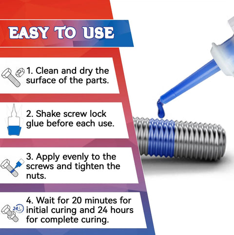 Easy steps using blue red thread locker set for bolts and nuts