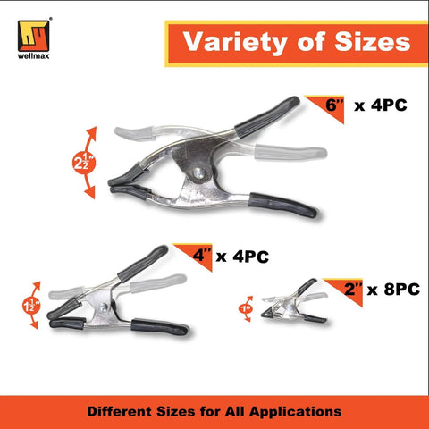 Nickel Plated Metal Spring Clamps Set For Woodworking And Photography Backdrops, Heavy Duty Clips in 2 Inch, 4 Inch, and 6 Inch Sizes