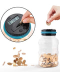 Big Digital Coin Counter Piggy Bank With LCD Display One Point Eight Liter Capacity Holds 800 To 1000 US Coins Blue Money Jar