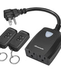 Wireless Outdoor Outlet With Remote Control, Weatherproof Plug In Light Switch, 2 Remotes, Heavy Duty 15 Amp, 100 Ft Range.
